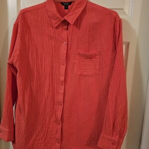 Coldwater Creek Textured Coral Button Down Shirt
